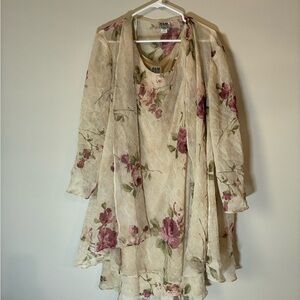 R&M Richards Floral Dress and Jacket Set - Cream and Pink roses wedding guest